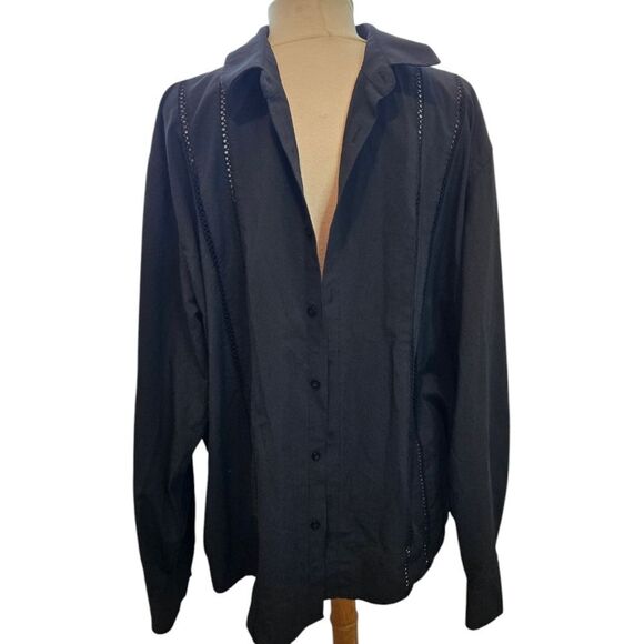 COOFANDY Collar black Button Up Shirt Men embroidered sz 2XL - Picture 3 of 12